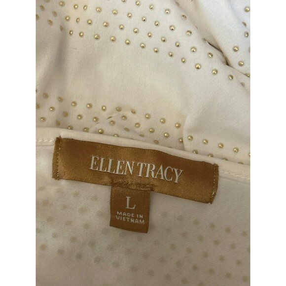 Ellen Tracy Women's Cream Gold Dot Cowl Neck Blouse Size Large Twist Knot Front - Picture 5 of 5
